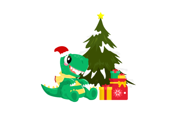 Charming Dino Christmas Illustration for Creative Graphics