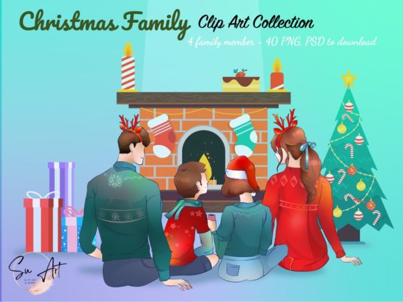 Christmas Family Clipart Sitting: A Charming Graphics Asset
