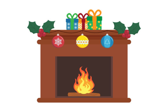 Christmas Fireplace Vector-10: A Festive Graphic for Handmade Creations