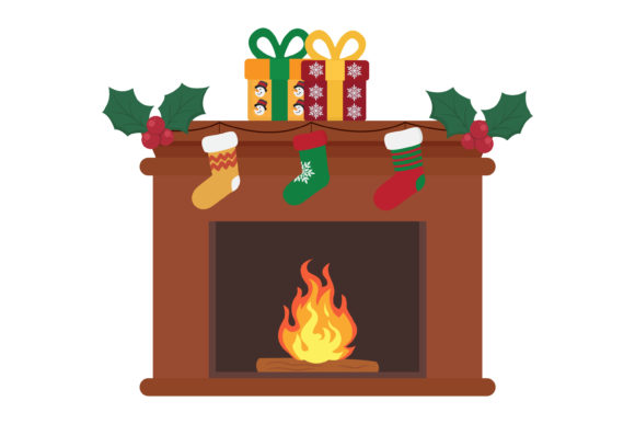 Christmas Fireplace Vector-9: A Festive Graphic Asset